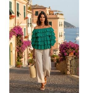 Merlette Galapagos Ruffle Off Shoulder Top XS Green NWT